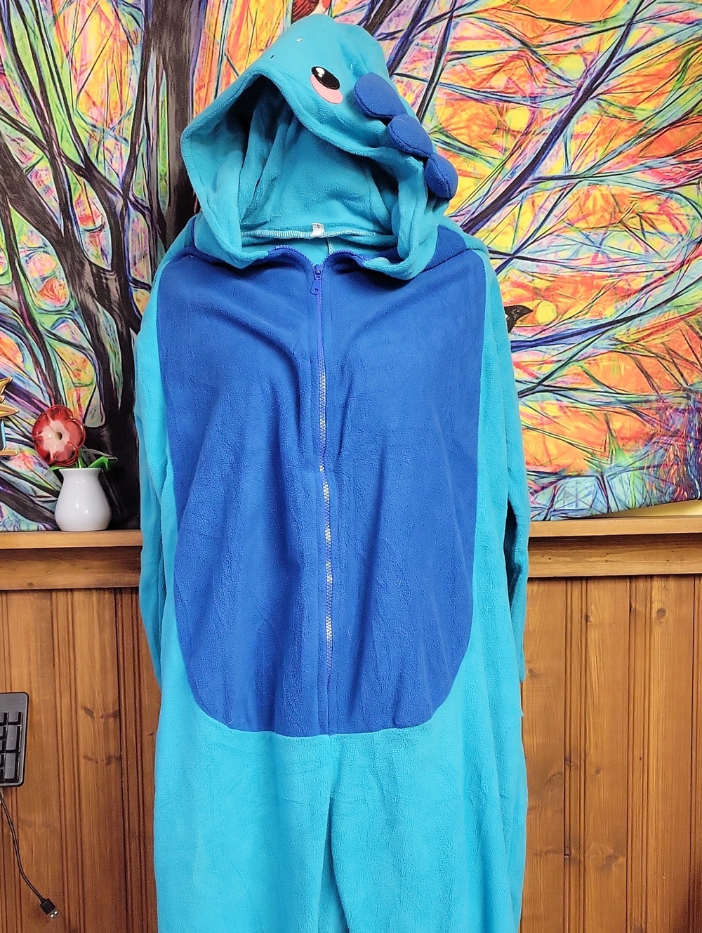 Kids Blue Teal Axolotl One-Piece Hooded Pajama